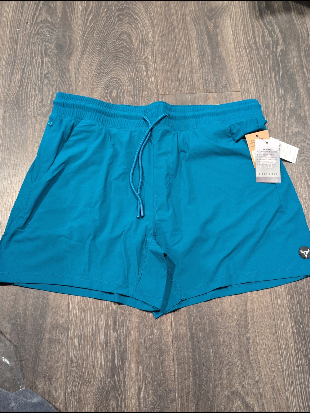 Bison Ridge Mens Deep Lagoon XL 5" Inseam Shorts Mesh Lining Zip Pocket Elastic